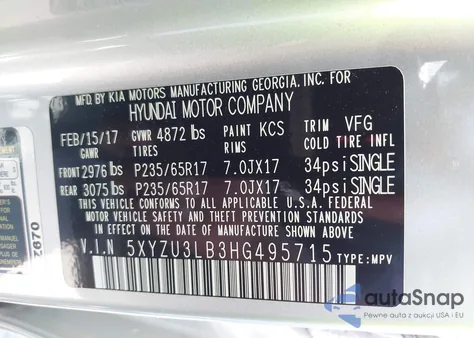 2017 Hyundai Santa Fe Sport 2.4L из США, поврежденный, VIN 5XYZU3LB3HG495715